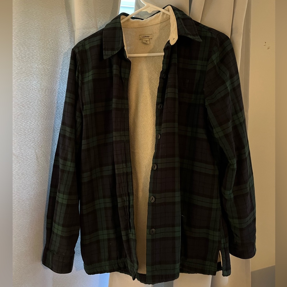 LL Bean XS plaid fleece lined flannel